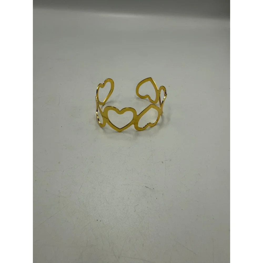Gold Tone Open Heart Cuff Bracelet Romantic Statement Jewelry